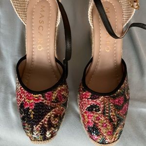 NEW Jaime MASCARO paisley sequin espadrille wedge shoes 9.5 40 from Monte Carlo